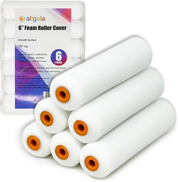 Allgala Foam Rollers, 6 Pack 6 inch Shedless Mini Foam Sponge Paint Roller Cover for Trim Wall Funiture Doors Cupboard Cab...