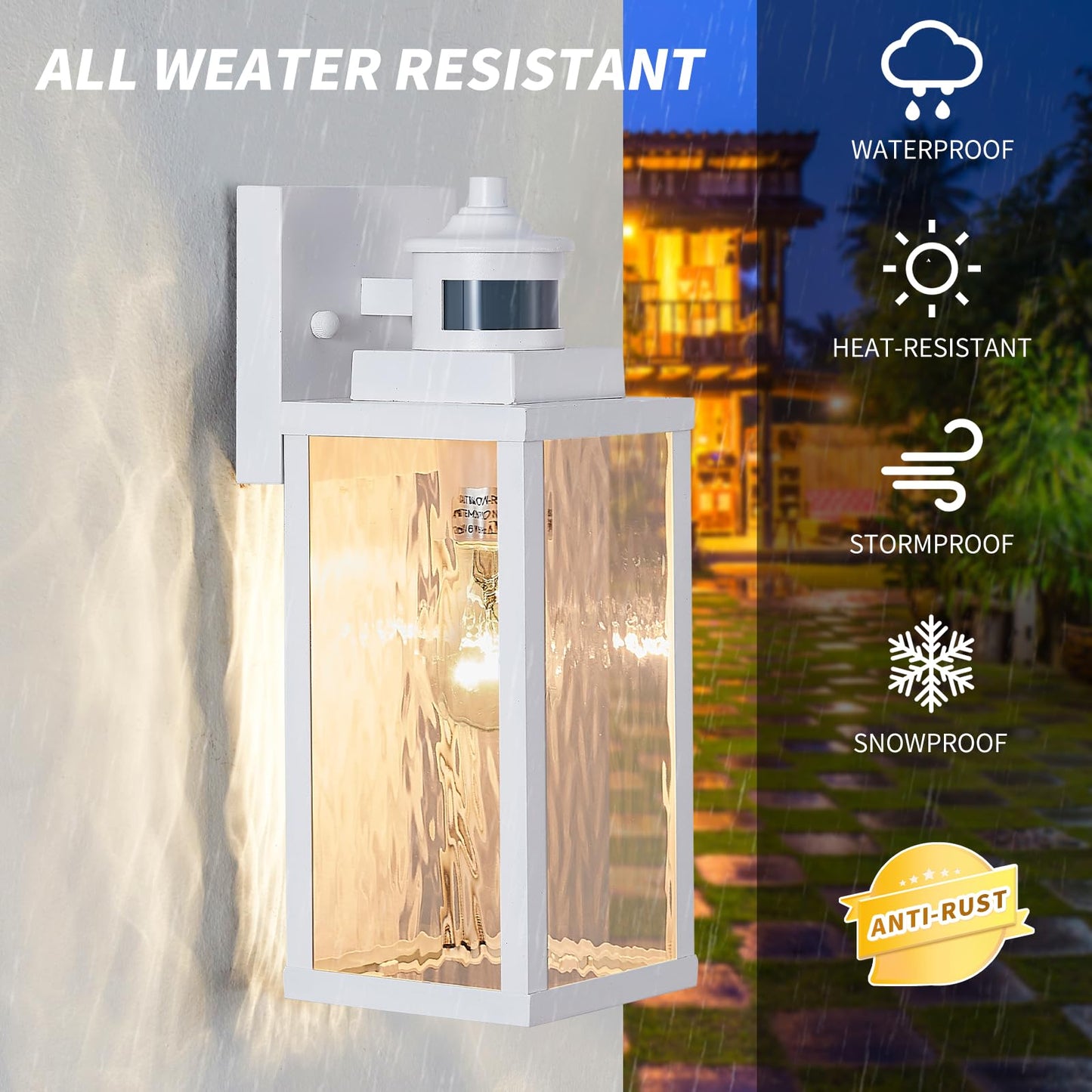 Mdenlt 2 Pack White Motion Sensor Outdoor Wall Lights Updated Dusk To Dawn Outdoor Lighting  Exterior Light Fixtures Wall Mount Waterproof Porch Light Outside Lights For House