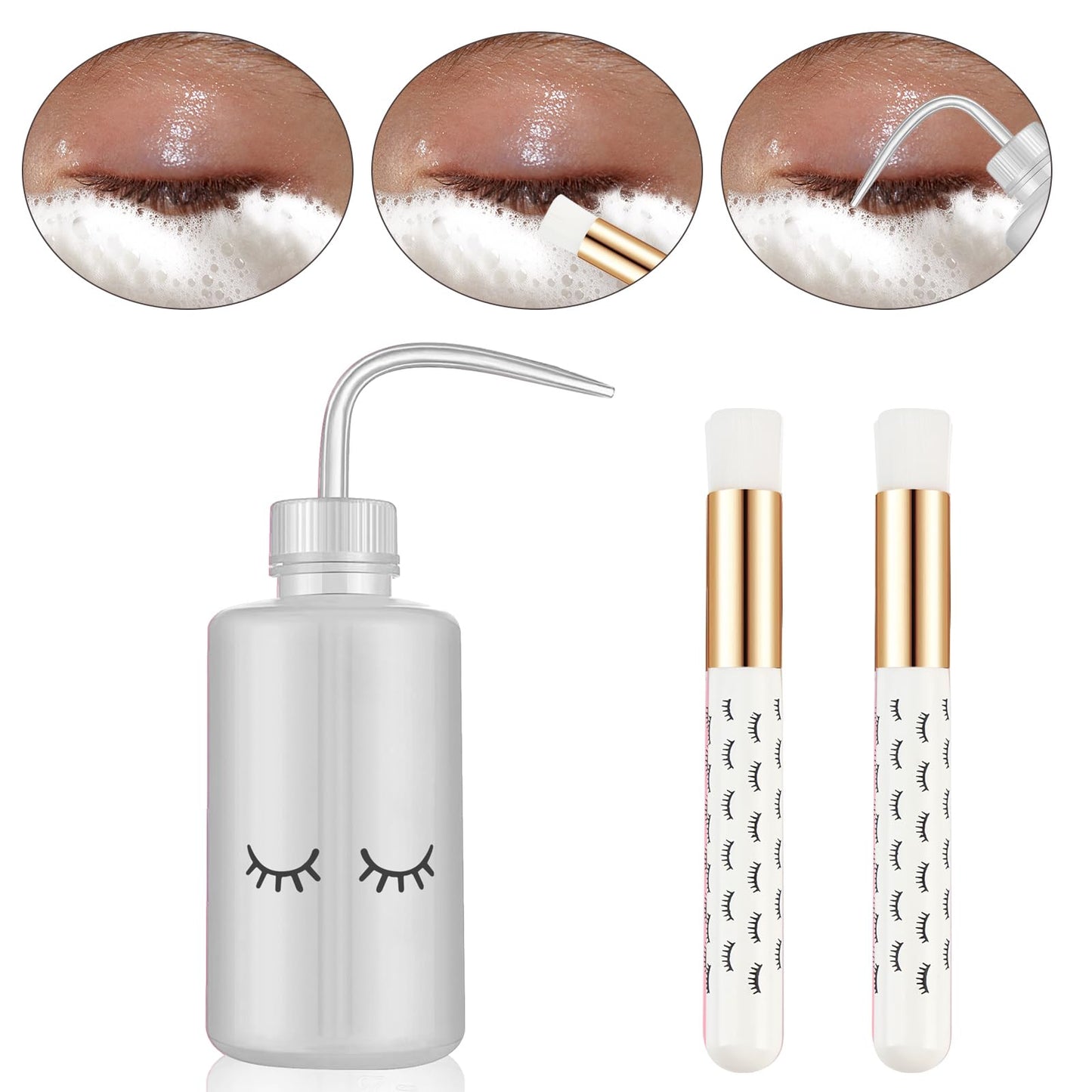 Mekupeu 3 PCS Lash Shampoo Brush Sets with 1pcs 250 ML Plastic Satety Lash Tatoo Wash Bottles 2PCS Nose Blackhead Facial Cleanin