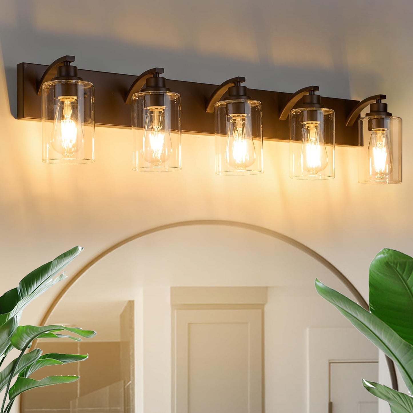 Alaislyc 5-Light Bathroom Light Fixtures Modern Orb Vanity Lights For Bathroom Lighting Fixtures Over Mirror With Clear Glass Shade For Cabinet Mirror Bedroom Hallway