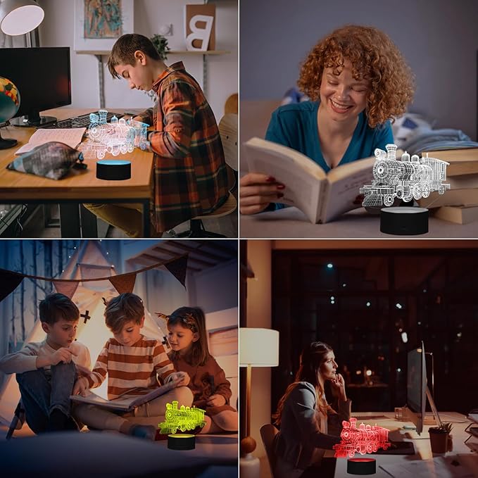 Train Night Light, 3D LED Night Lamp for Boys - Trains Themed Bedroom Lamps, Optical Illusion Lamp with Remote Control, Perfect for Kids' Room Décor, Cool Gifts for Train Lovers