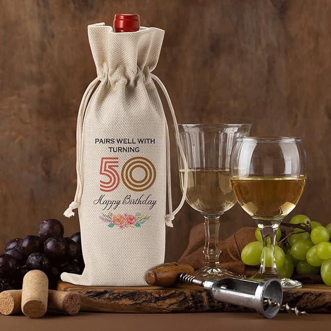 Funny 50th Birthday Gifts for Women Her Him Wine Bag, Happy Anniversary 50th birthday Party Decorations Men for Woman Her Wine Bags, 50 Year Old Birthday Gifts for Women Men Wine Bottle Bag