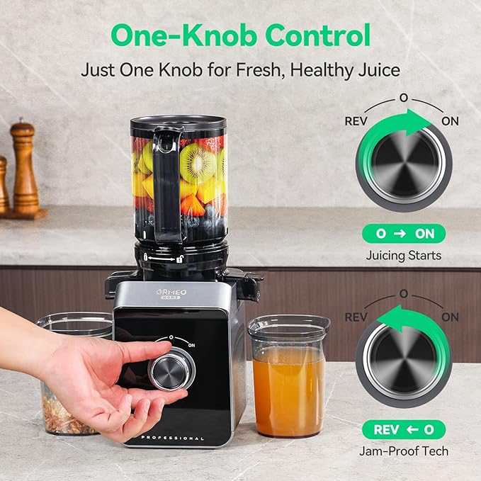 Cold Press Juicer, ORMEO HOME Juicer Machines with 4.35"Large Feed Chute Fit Whole Vegetables & Fruits, Masticating Juicer with Pulp Seperation, 99.6% Juice Purity, Quiet Motor, Easy to Clean,BPA Free