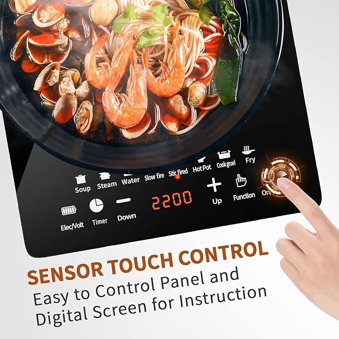 Portable Induction Cooktop, Countertop Burner with Multi-Function, 2200w Electric Stove with Easy Clean Glass, 8 Modes Sensor Touch Cooker (HO2)