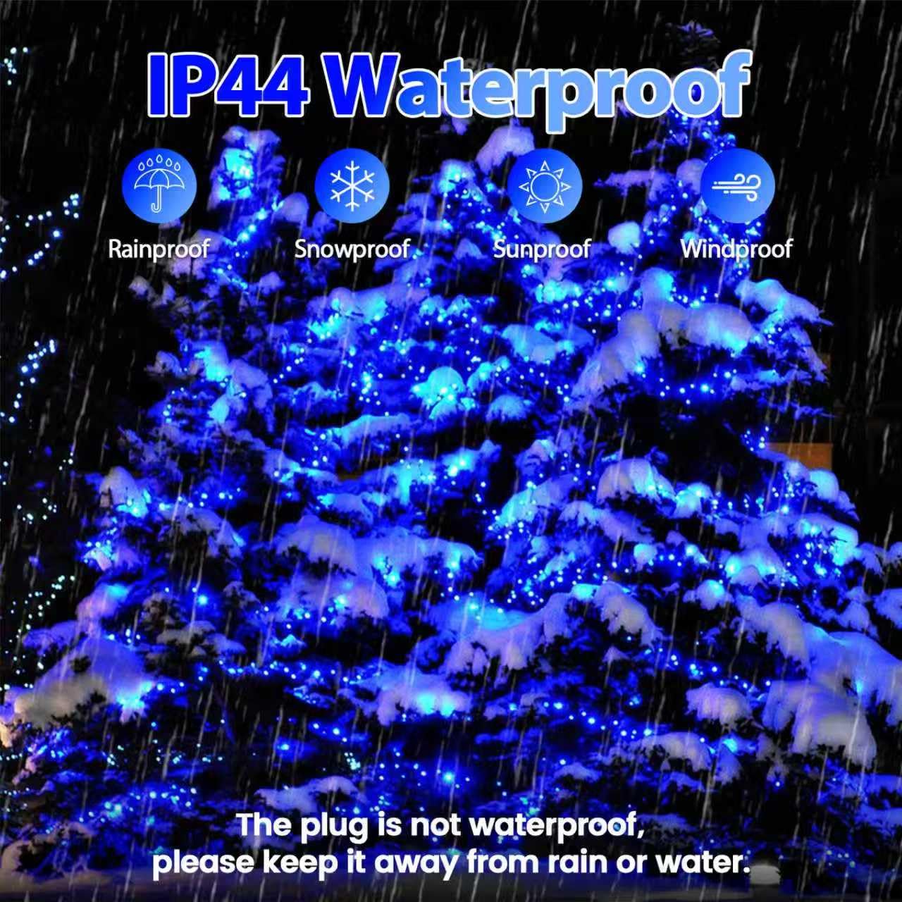 YIQU 200 LED Christmas String Lights, Blue, Indoor/Outdoor, 8 Modes, Model MLS-D29V6WUC-O