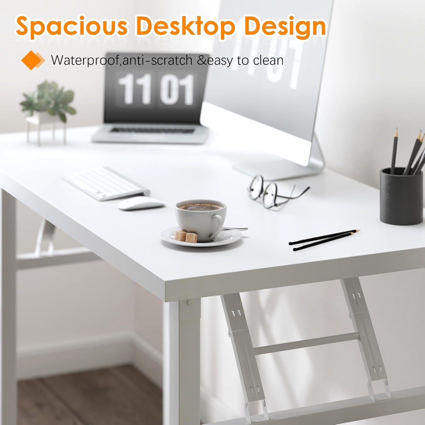 Need 39.4 inch Computer Desk for Small Space Small Folding Table Small Writing Desk Compact Desk Foldable Desk with BIFMA Certification, No Install Needed, White AC5-10060-DW