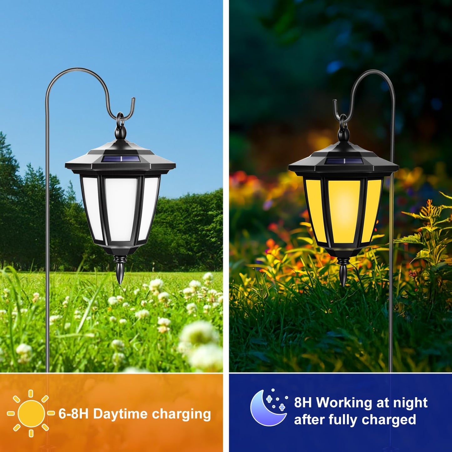 Viewsun 34 Inch Solar Hanging Lights  Shepherd Hook Lights With 4 Lighting Modes Waterproof Outdoor Decorative Solar Lantern Lights For Garden Decor  Patio  Backyard  Pathway  6 Pack