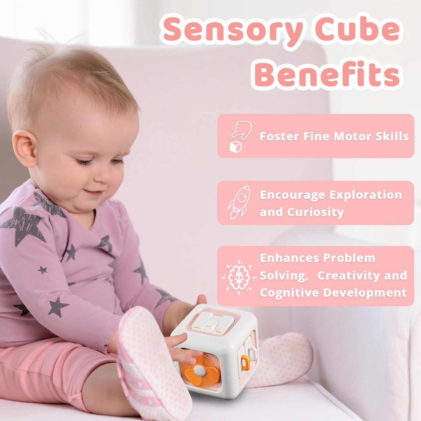 SOCBTNSO Busy Cube Toys for 1 Year Old Girl Gifts, Montessori for Baby Girl, Travel Sensory Toys for Toddlers 1-3, Learning Fine Motor Skills| 1st Birthday Girl Gifts 12 Months Stocking Stuffers