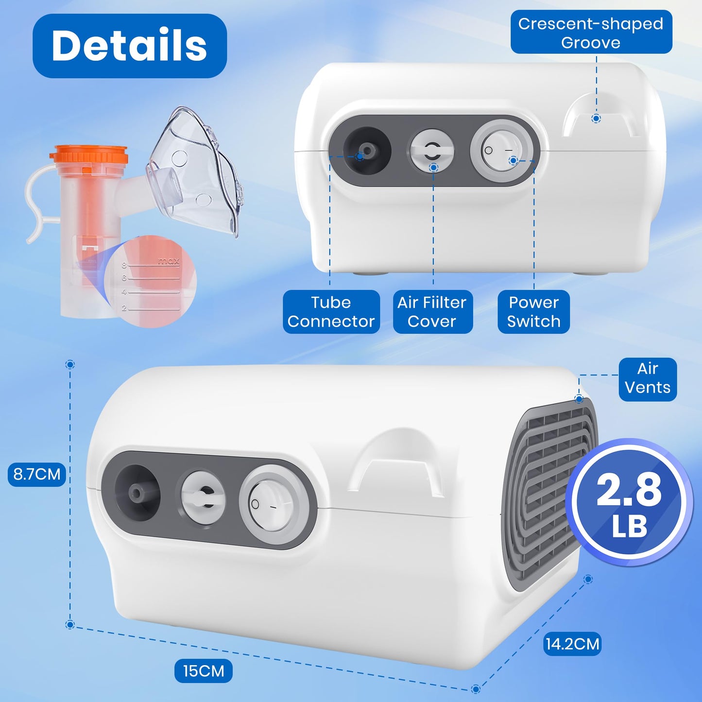 Nebulizer Machine for Adults and Kids, Compressor Nebulizer with Nebulizer Mask, Mouthpiece and Tubing for Home Use