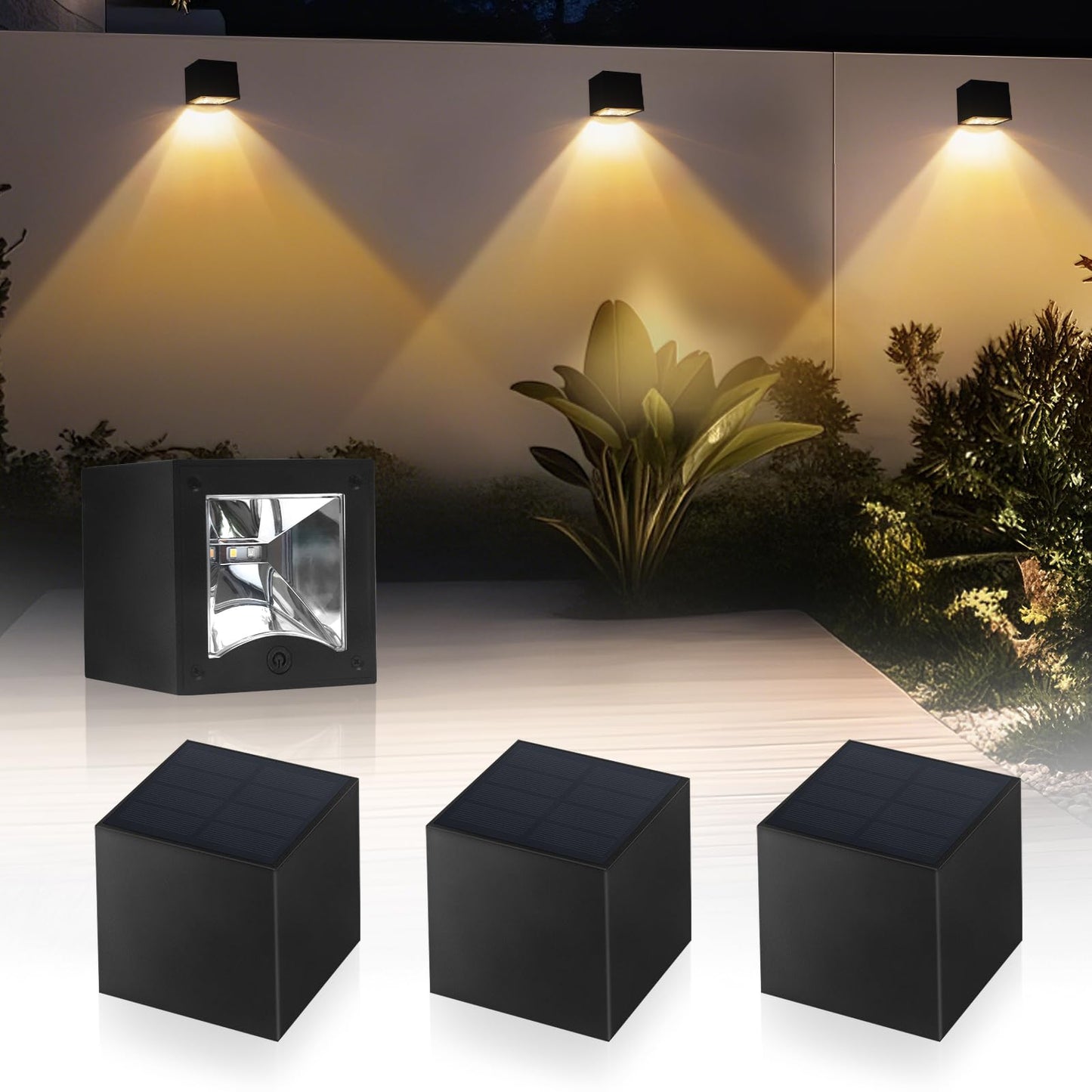 Solar Wall Lights Outdoor Waterproof Dusk To Dawn Solar Fence Light Ip65 Led Square Modern With Warm White & Rgb Modes Lighting For Yard  Patio  Deck  House Numbers 4 Pack