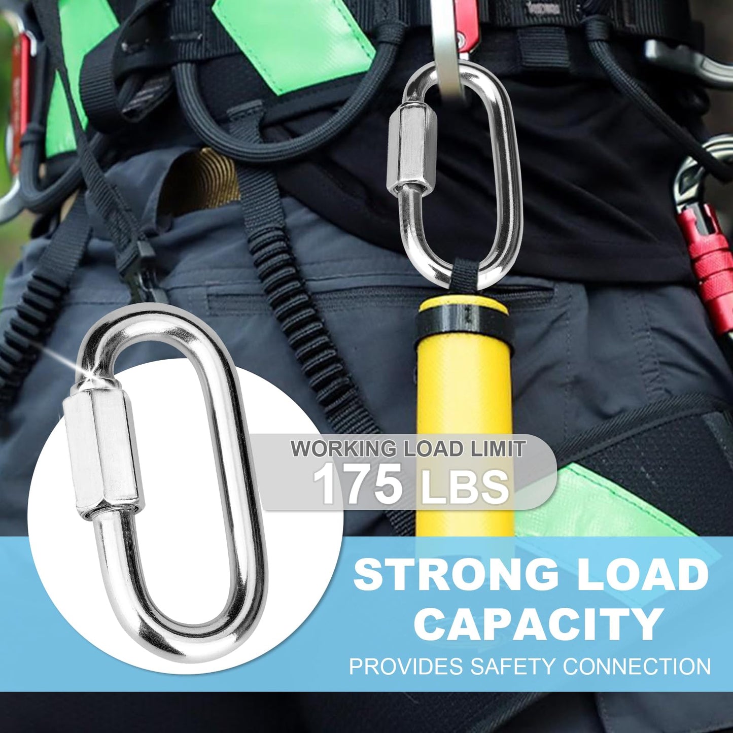 Vmuter 10 Pcs 1.5 Inch 304 Stainless Steel Screw Chain Quick Links, 175 Lbs Capacity Carabiner, Locking Quick Chain Repair Links, Pets Keychain for Outdoor Traveling Equipment