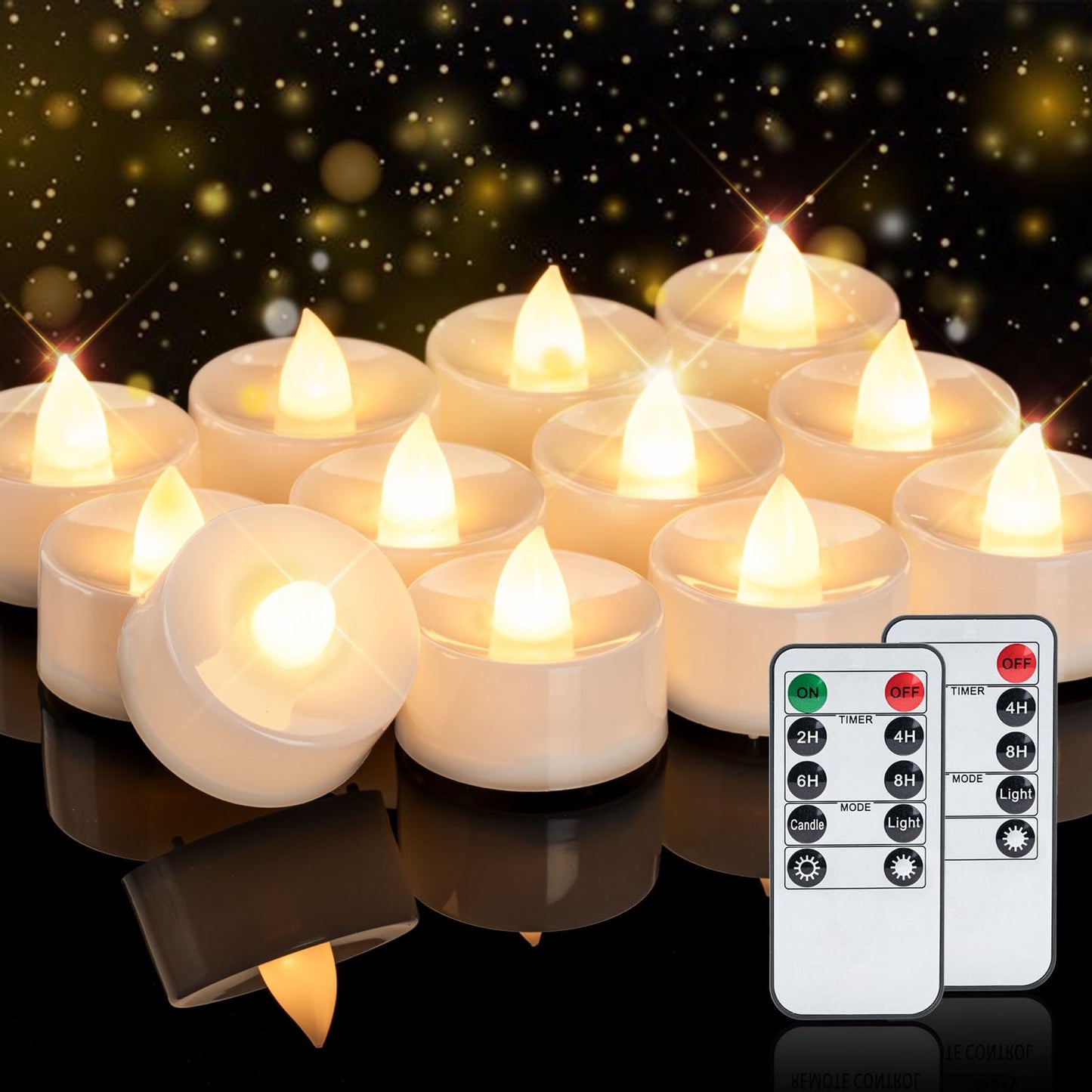 Homemory 24pcs Flameless LED Tea Lights with Remote & Timer, 400+Hours Realistic Flickering Battery Candles for Seasonal, Tabletop, and Centerpieces Decor