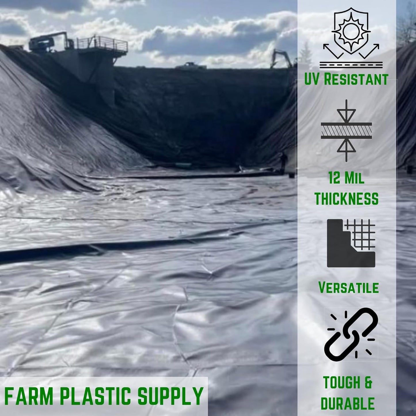 Farm Plastic Supply - 12 Mil String Reinforced Black/White Pond Liner - 12 Mil Fish Pond Liner, Pond Liners for Outdoor Ponds, Koi Ponds, Garden Fountain, Containment Liner (12' x 40')