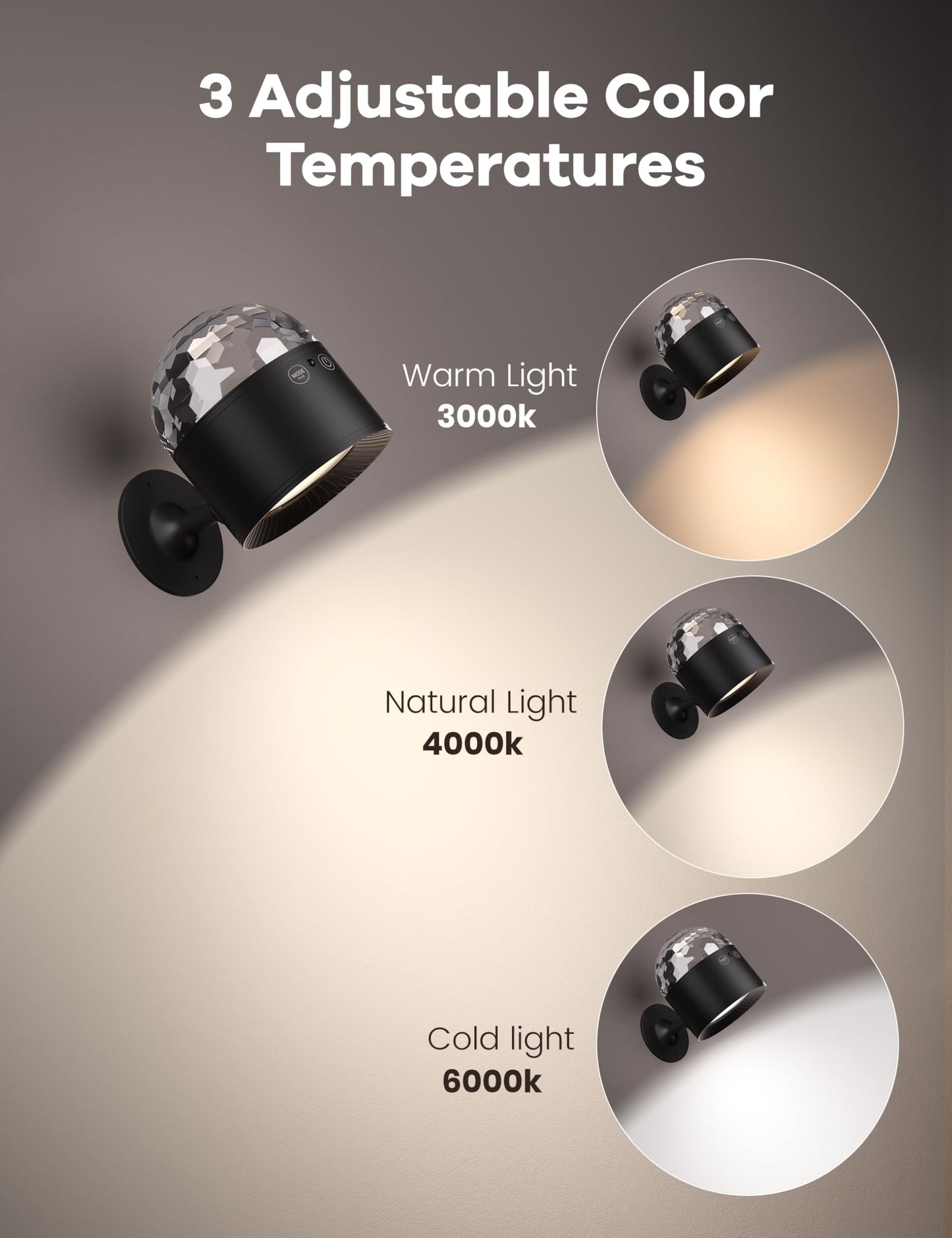 Joyzy Dynamic Wall Light - Battery Operated, Remote & Touch Control, 2 Pack, Black/Magicball, Model WL007, ABS Material