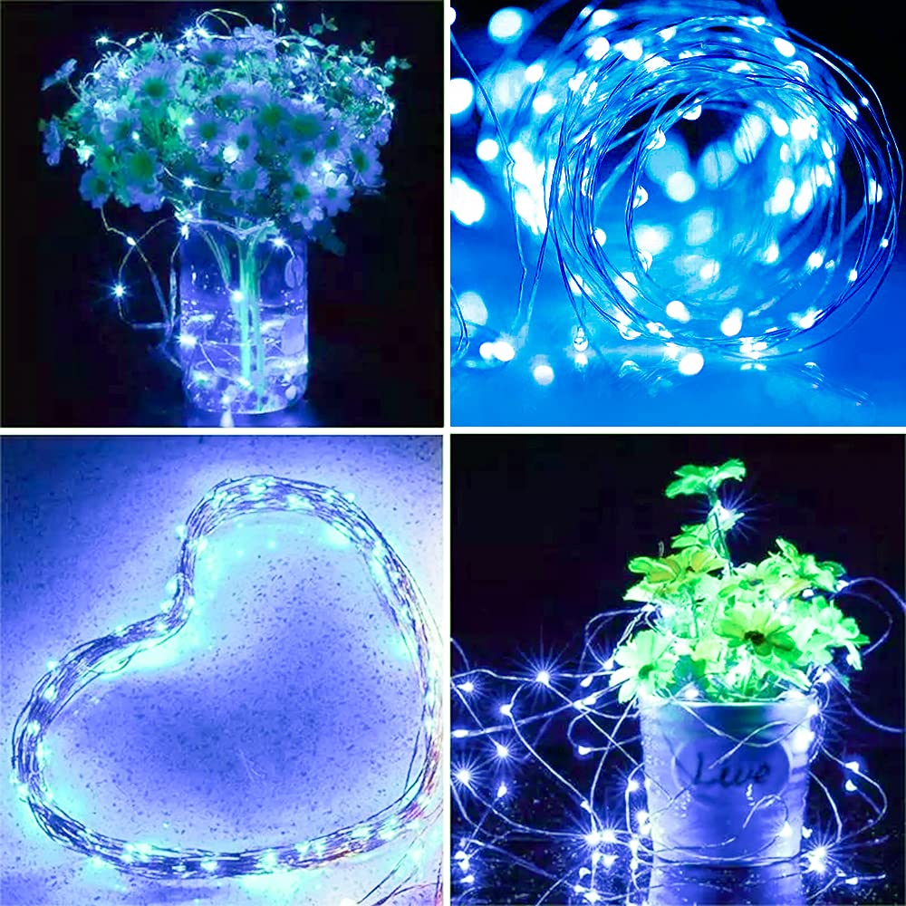 Baisico Waterproof Led String Lights, 2 Pack 20Ft, 60 Leds, Copper Wire Fairy Lights, Blue