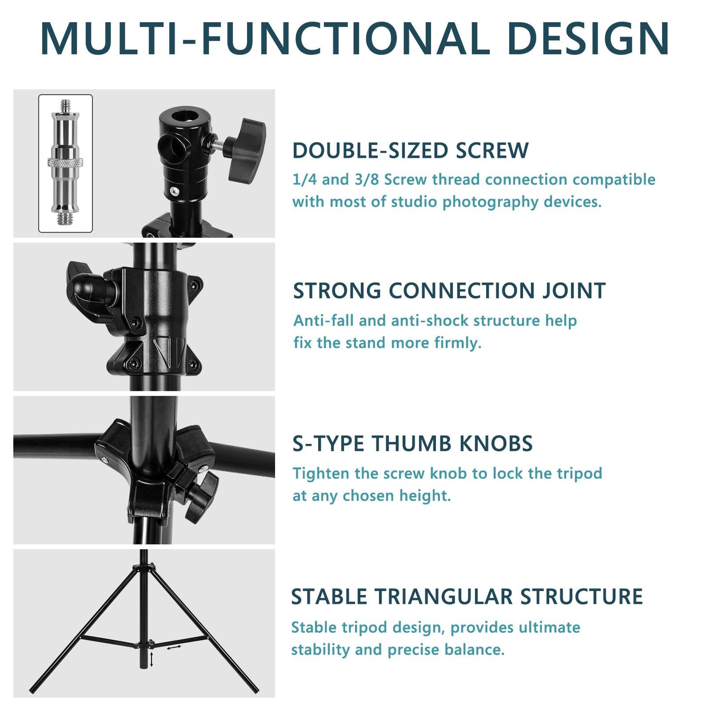 Geekria for Creators 15ft/4.5M Extreme Tall Tripod Stand with Storage Bag, Air Cushioned Heavy Duty Stand for Photography Lights, Sports Video Camera, with 1/4"& 3/8" Screw (Black)