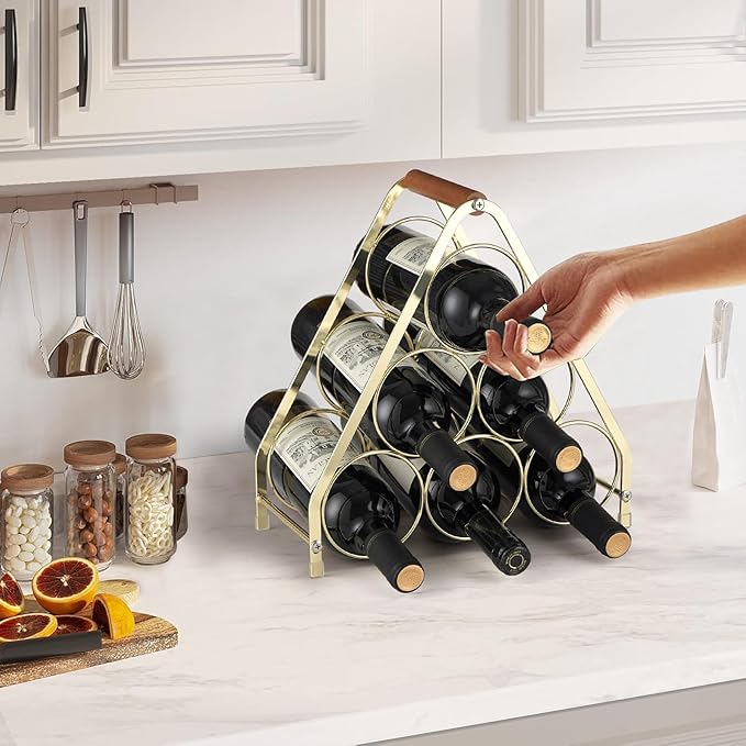 Countertop Wine Rack, 6 Bottle Wine Holder Wine Racks Countertop, Small Tabletop Wine Rack Shelf Metal Wine Storage, Gold Wine Rack Wine Organizer for Inside Cabinet Pantry Bar