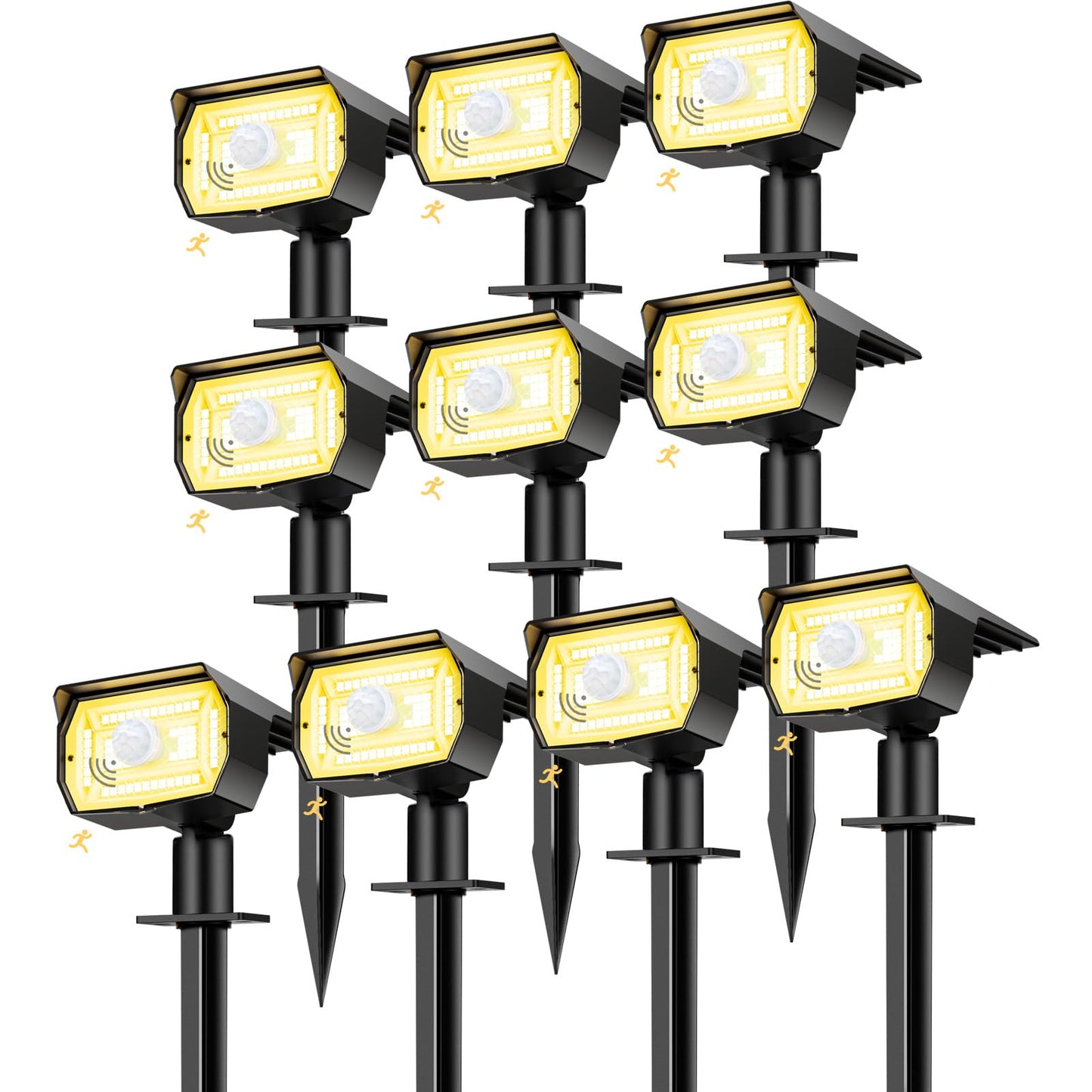 nipify Solar Spot Lights Outdoor 10 Pack - Motion Sensor, 3 Modes, Waterproof Landscape Lighting, Warm White