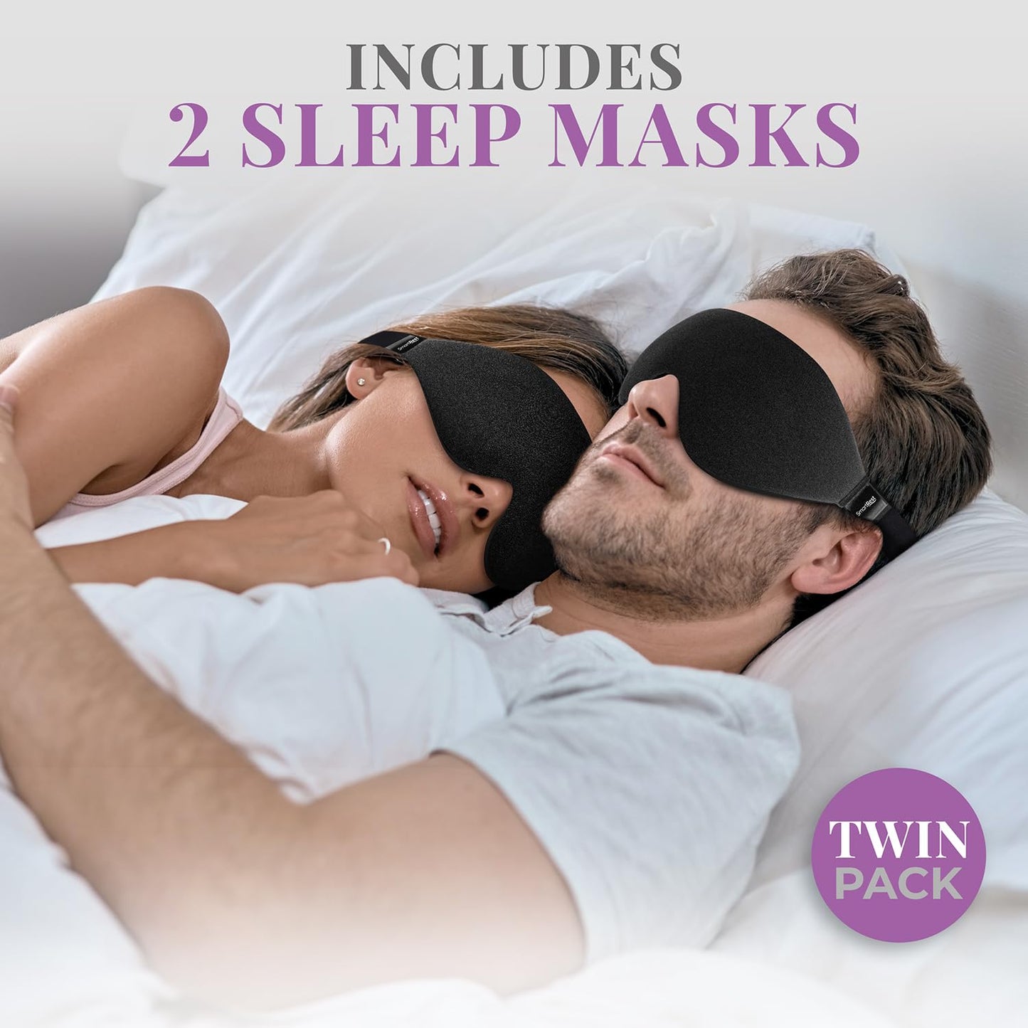 SmartRest Sleep Mask [2 Pack] - Eye Mask for Sleeping - Ultra Lightweight for Side Sleepers, Contoured, 100% Blackout Sleeping Masks for Women and Men, Blindfold and Eye Covers - S1 Black