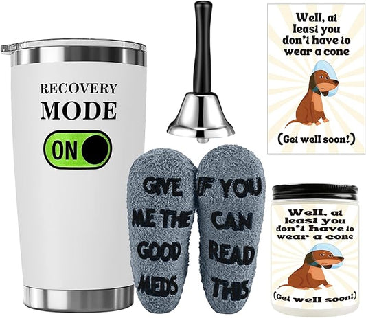 6 Pcs Funny Get Well Soon Gift Set Include 20oz Hospital Mug Tea Hand Bell Scented Candle Funny Recovery Socks Cards and S...