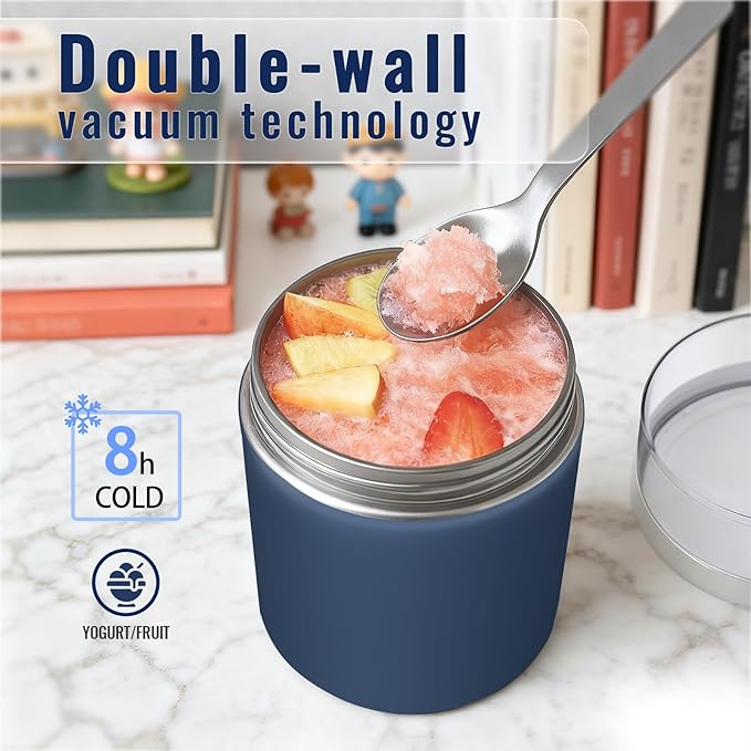 Stainless Steel Thermo for Hot Food for Kids Adults, 16.9oz Leakproof Insulated Food Jar with Detachable Snack Container (6.7oz) & Spoon, Wide Mouth Lunch Food Container for School, Office