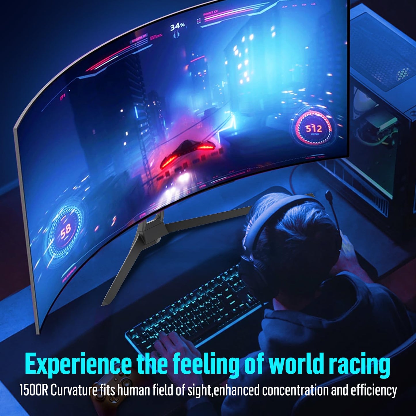 Gawfolk 34 Inch Ultrawide Curved Gaming Monitor, 1500R PC Screen 165hz UWQHD 4K, Curved Computer Screen with FreeSync, Support Wallmount 75x75mm-Black