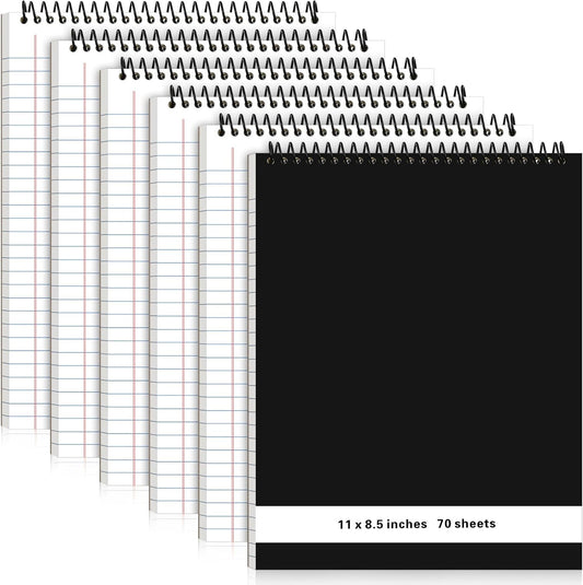 6 Pcs Legal Pad Top Spiral Bound Notebook 70 Sheets Wirebound Notepad Double Sided Ruled Memo Steno Pad with Stiff Back Cover for Business(8.5 x 11 Inches,No Holes,White)