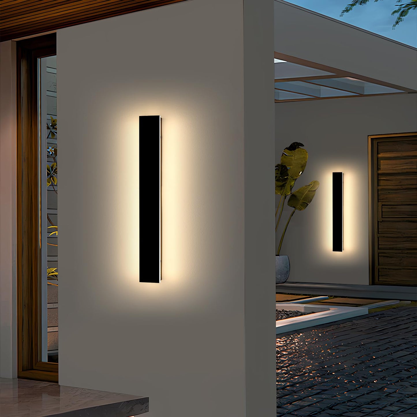 Mikeru Dimmable Outdoor Wall Sconce 23.6in IP65 Waterproof 2-Pack Black with Remote Control, Adjustable 3000K/4500K/6000K, Model