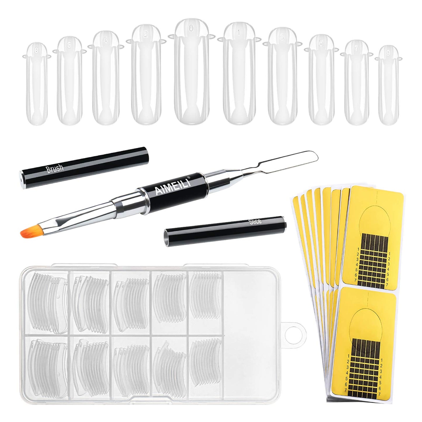 AIMEILI Nail Extension Gel Tool Nail Art Kit, 2 in 1 Gel Pen Brush, 100pcs Dual Nail Forms Clear Nail Molds, 10pcs Nail Extensio