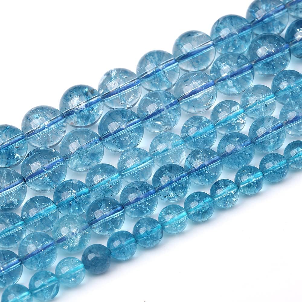 120pcs 6mm Blue Topaz Crystal Quartz Natural Stone Round Loose Beads for Jewelry Making DIY Bracelet Necklace Earrings 32" 2 Strands