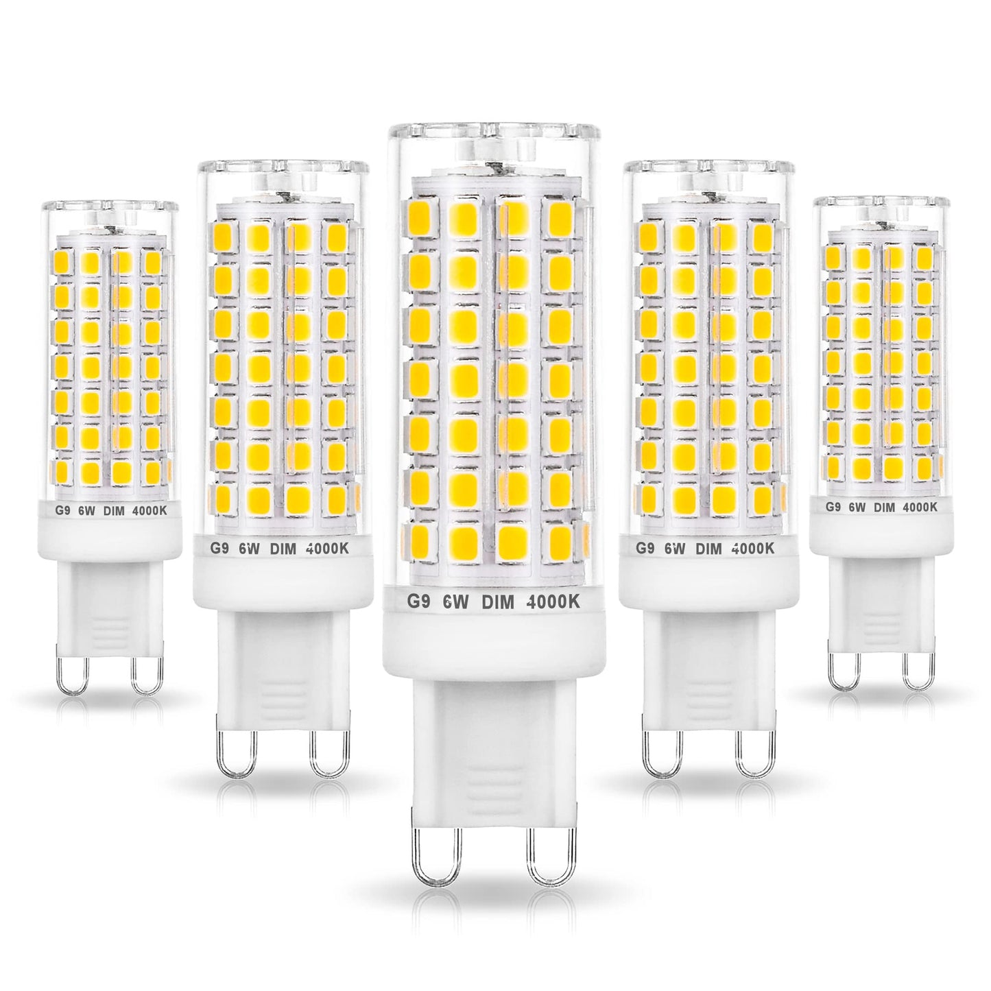 Ziomitus G9 Dimmable Led Bulbs 6W 4000K Natural White, 600Lm, 5-Pack, Halogen Replacement For Chandelier Lighting