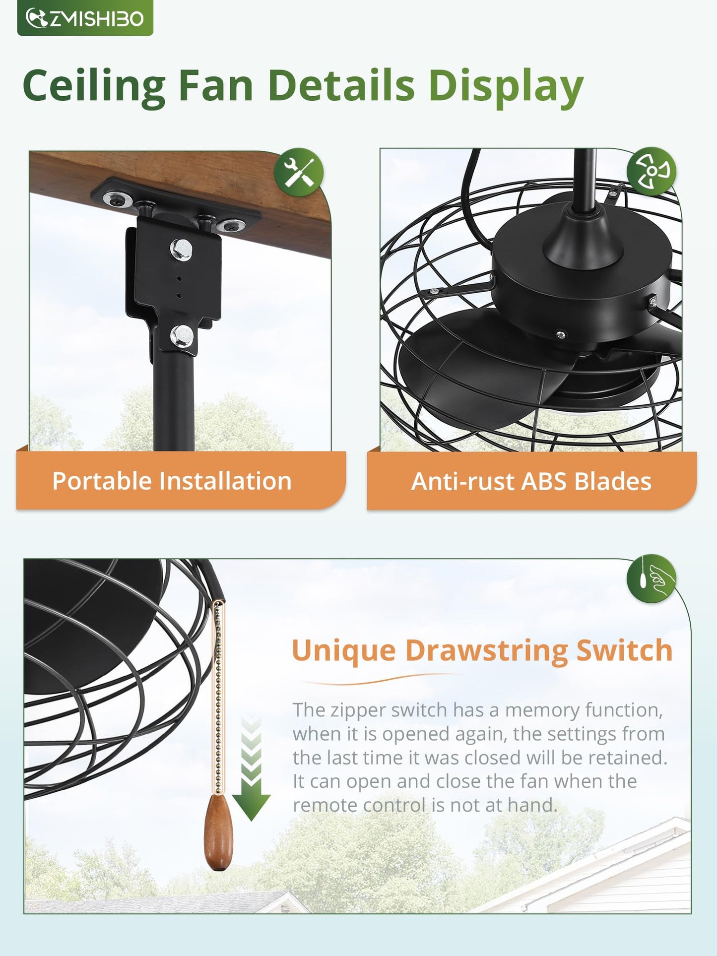 Zmishibo Outdoor Ceiling Fans With Light For Patios,Waterproof Gazebo Fan With Remote Control Smart App,3Cct Dimmable,Plug In Ca