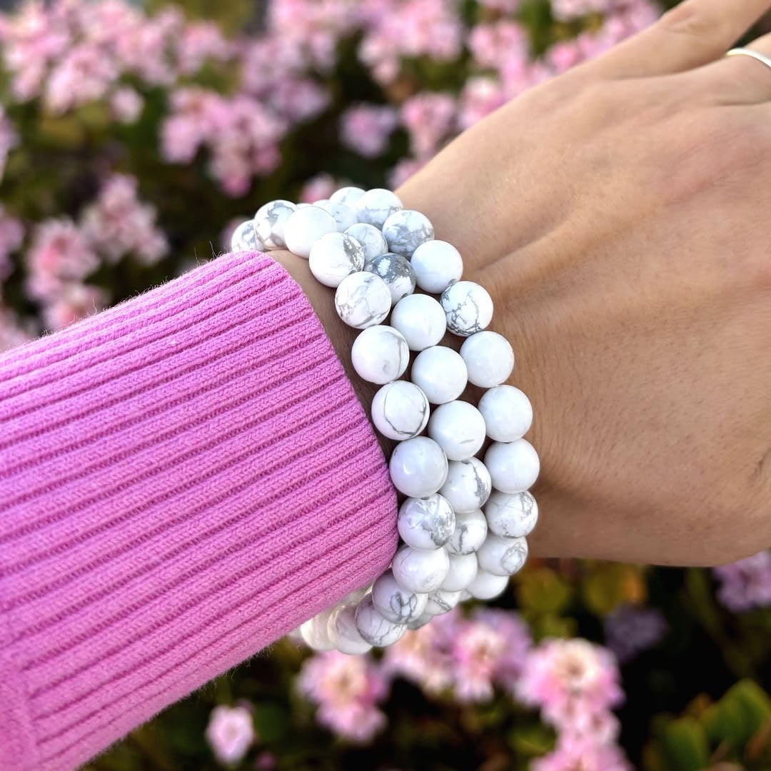 Adabele Real Natural White Howlite Gemstone Beaded Bracelet 8.5 inch Stretch Chakra Healing Crystal Stone Jewelry Women Mom Gift