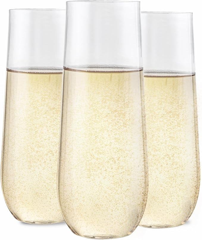 SUT 24PCS Stemless Plastic Champagne Flutes - 9oz plastic champagne glasses disposable, disposable champagne glasses, mimo...