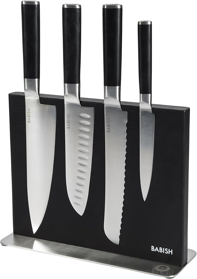 Babish 5-Piece Magnetic Forged Kitchen Knife Block Set – 1.4116 German Steel Cutlery with Magnetic Knife Holder – Professional Chef Knife Set