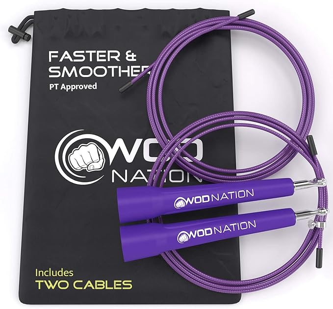 WOD Nation Adjustable Speed Jump Rope For Men, Women & Children - Blazing Fast Fitness Skipping Rope Perfect for Boxing, M...
