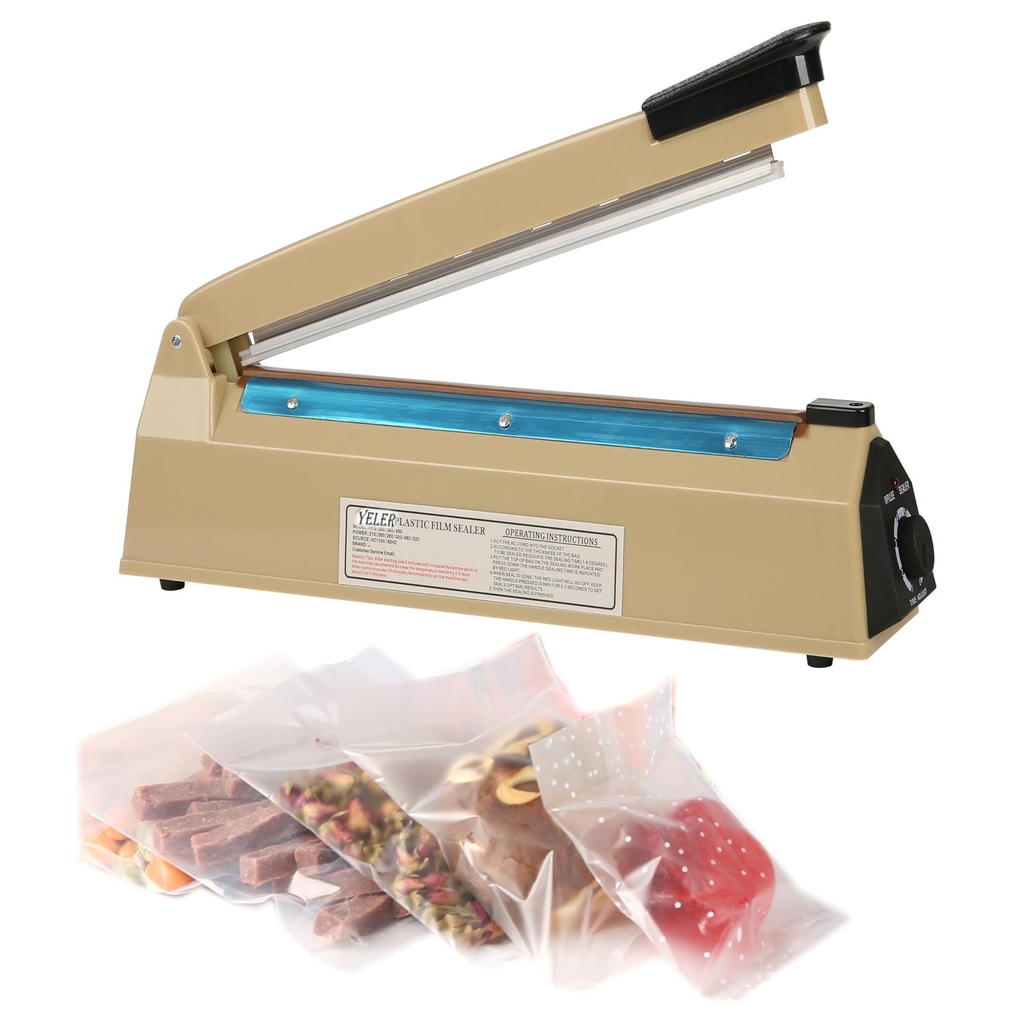 Yeler 12 Inch Impulse Heat Sealer - Manual Poly Bag Sealer Machine for Plastic PE PP Bags - Extra Replace Element Grip (Beige)