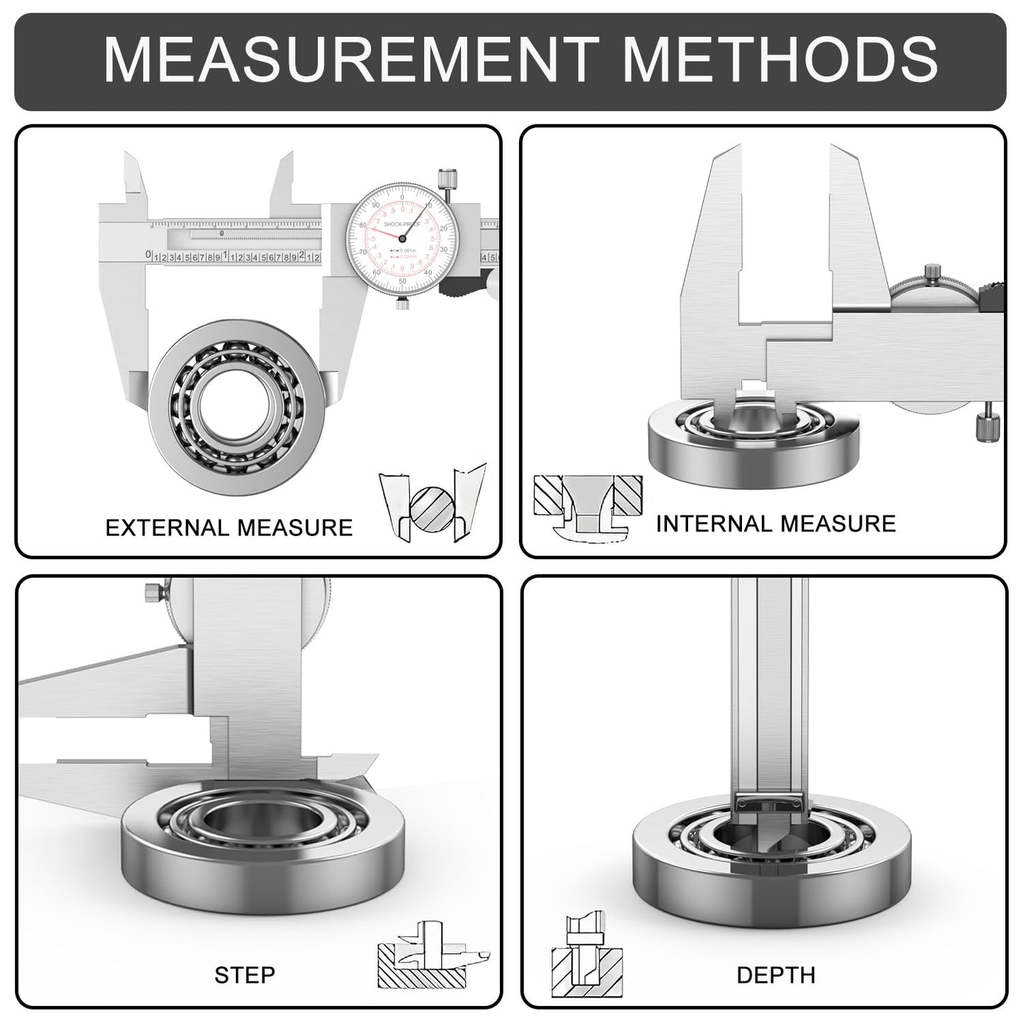 HDLNKAK Dial Caliper 0-6"/150mm Dual Reading Scale, Inch/Metric SAE Standard, Stainless Steel Caliper Measuring Tool Accurate to 0.001”/ 0.02 mm, Silver