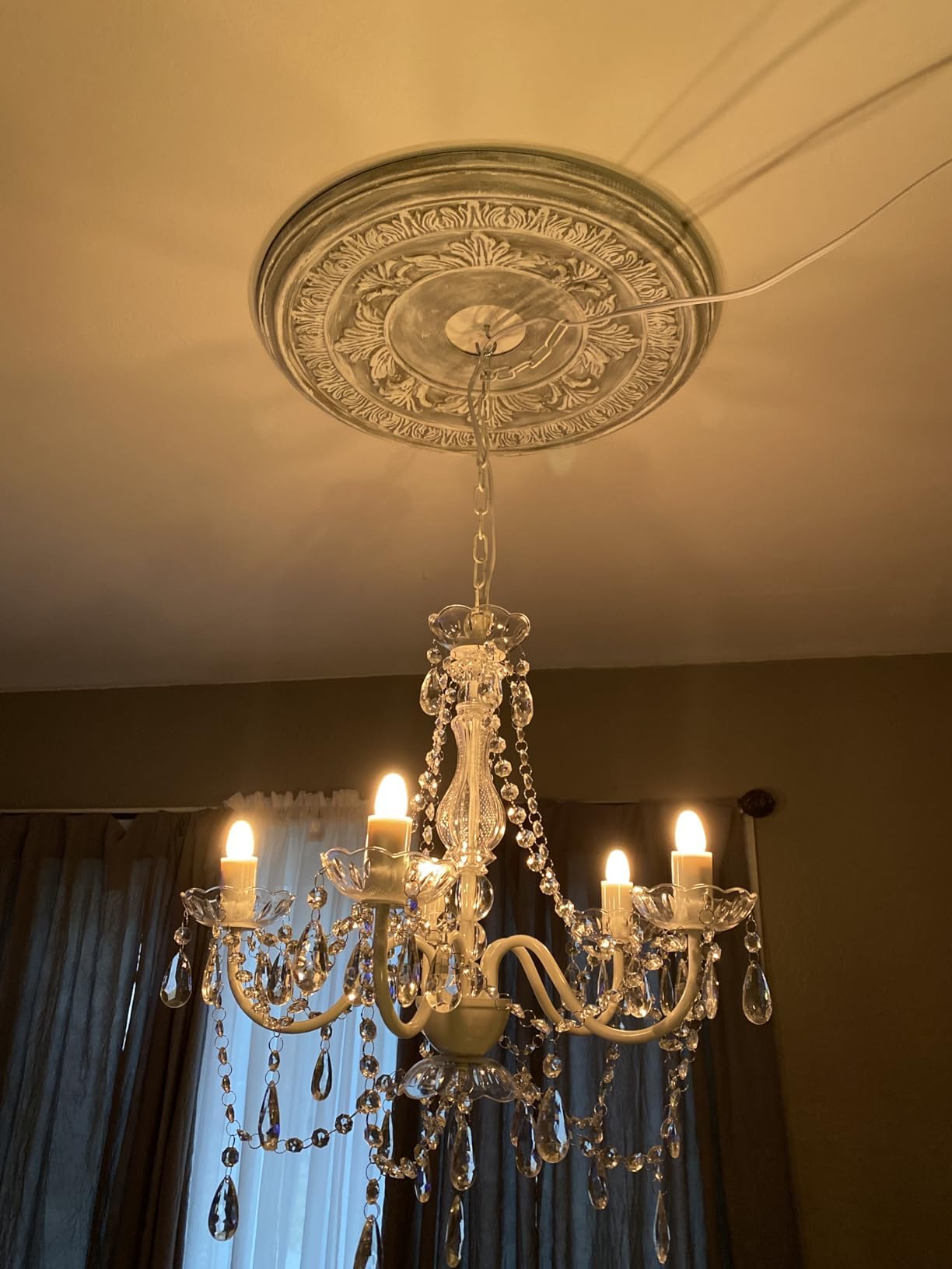 Gypsy Color Plug-In 5 Light Crystal White Chandelier, H21Xw19, Acrylic Crystals, Metal Frame, Model Gymdclp