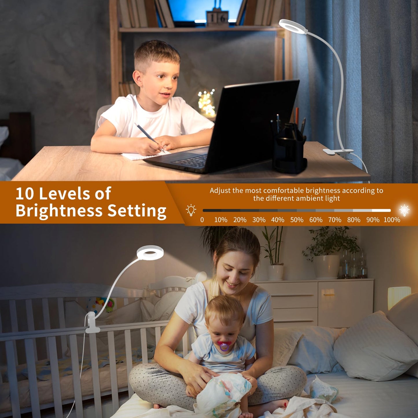 Izell Clip-On Book Light - Dimmable Led, Flexible Gooseneck, 27.6 White, Silicone Rubber For Reading, Studying, And Crafting