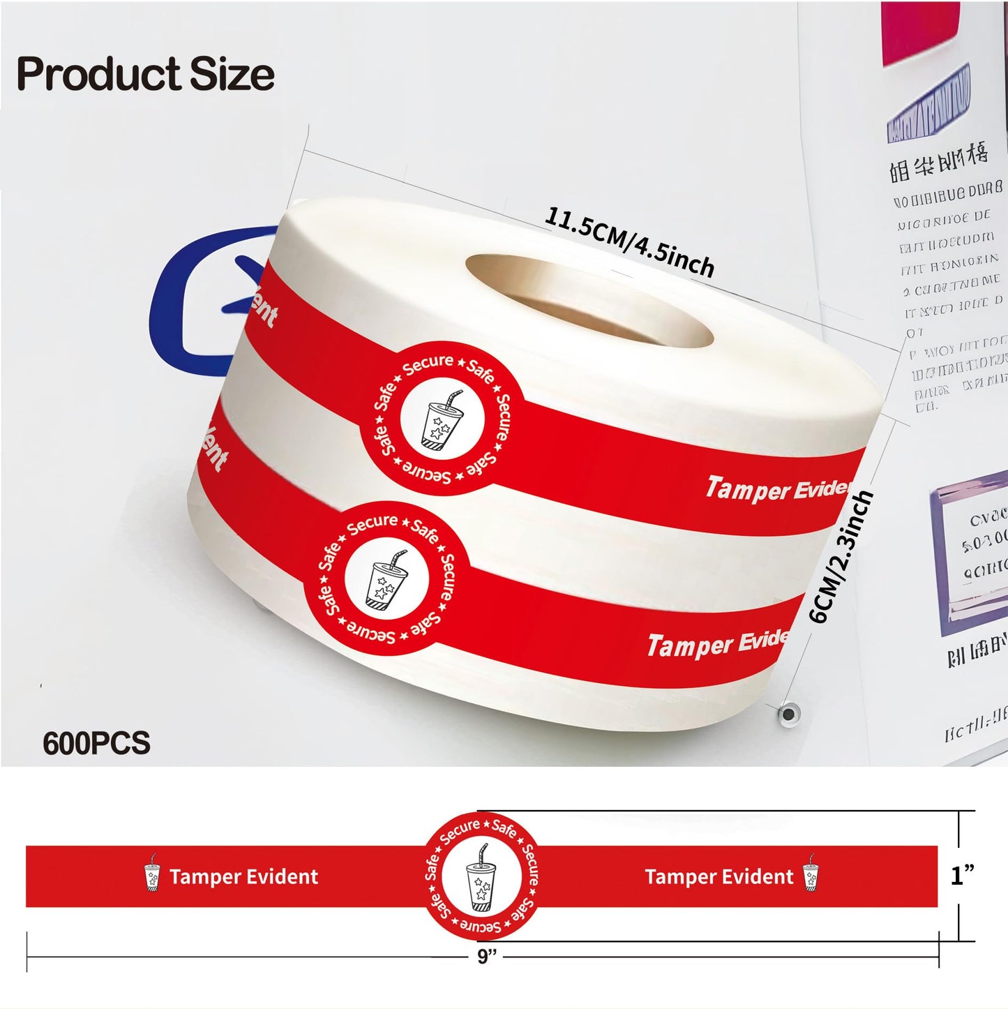 Safe Secure Tamper Proof Stickers Tamper Evident Seals Stickers 1" x 9" - 600 Pcs Food Deliver for Drink Lids Stickers Sealed for Freshness Labels Drink Food Seals（Red）