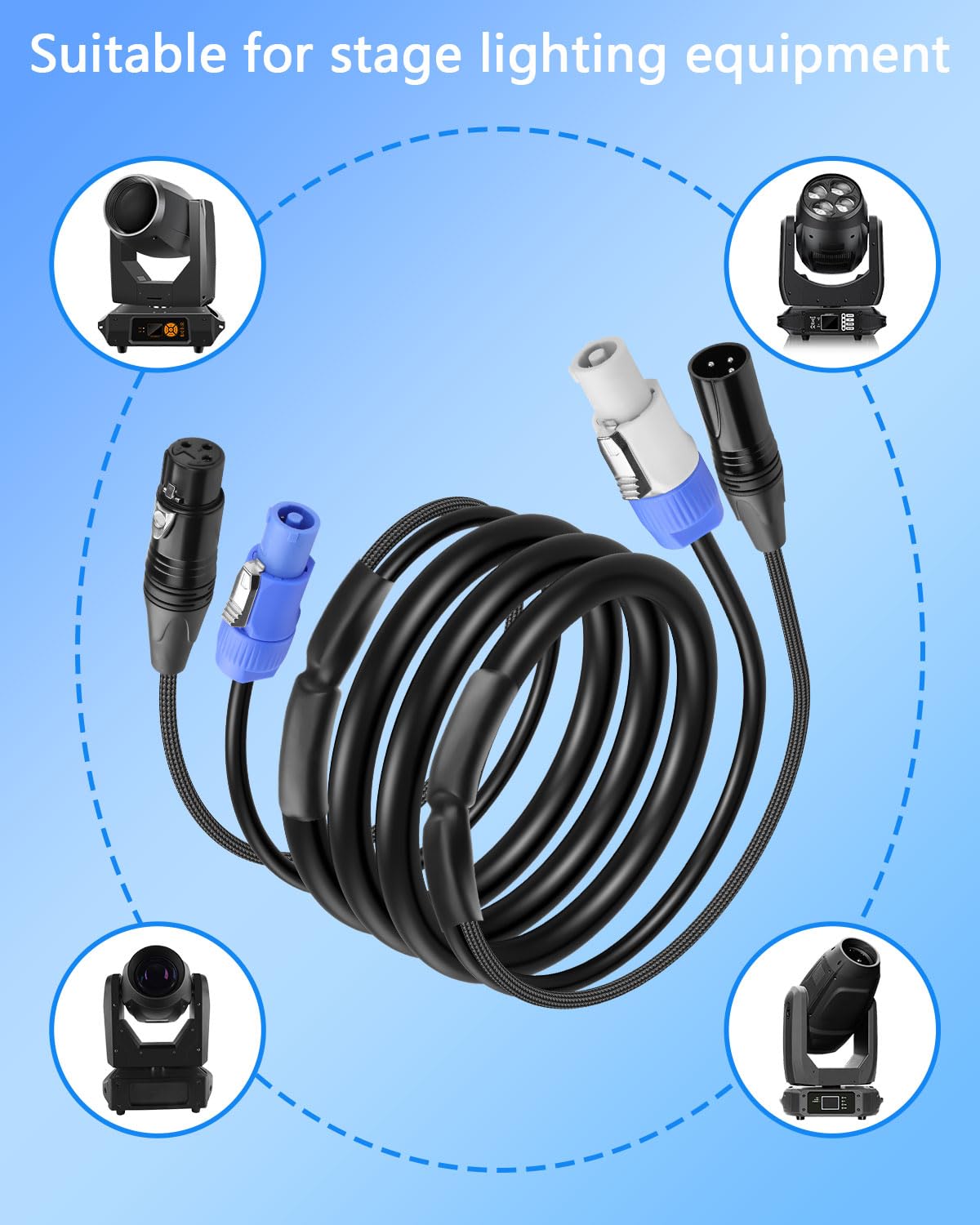 Cerrxian 6.6 Ft Powercon And Dmx Extension Cable, 13Awg Ac Power Dmx 3Pin Xlr Signal Combo Cables For Stage Lighting, Concerts,