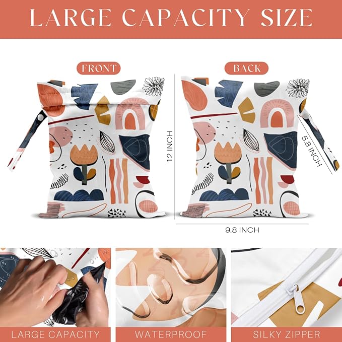 4 Pack Modern Abstract Painting Boho Wet Bag Waterproof Washable Reusable Wet Dry Bag for Swimsuit Dirty Clothes Diaper Travel Beach Pool Gym Christmas Toiletries Beach Essentials，Minimalist Drawings