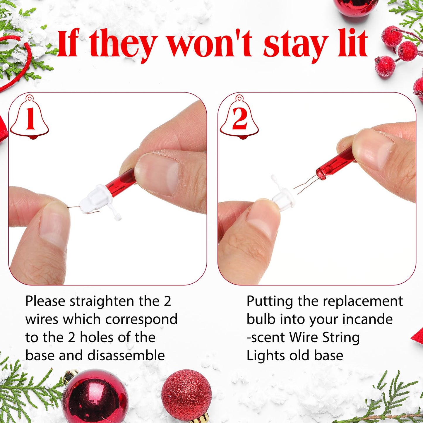 Mudder 60 Count Christmas Tree Replacement Light Bulbs 2.5V 0.425 Watt Replacement Bulb Mini Incandescent Wire String Lights Decoration For Prelit Xmas Tree(White Base With Red White Bulbs)