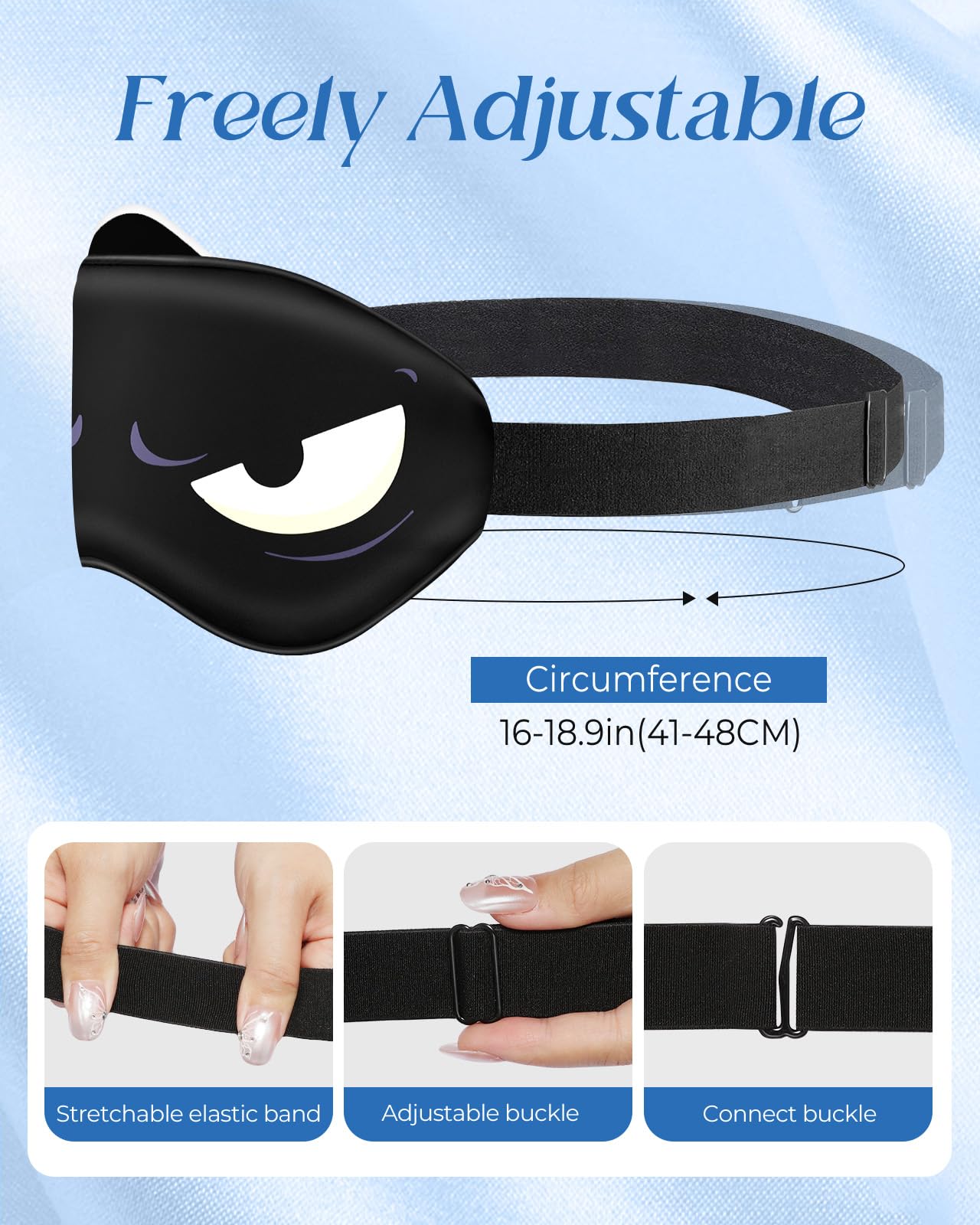 Miss Adola Sleep Mask for Kids - Silk Eye Mask for Sleeping Cute Cartoon Kids Sleep Mask for Boys Girls Teens Soft Smooth Adjustable Straps Silk Kids Eye Cover, Black White Eyes