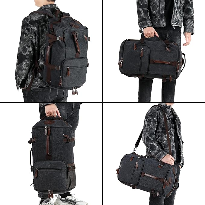 Gym Duffle Bag Backpack 4-Way Vintage canvas with Shoes Compartment for travel Sport Hiking laptop (Vintage blue) X-Large