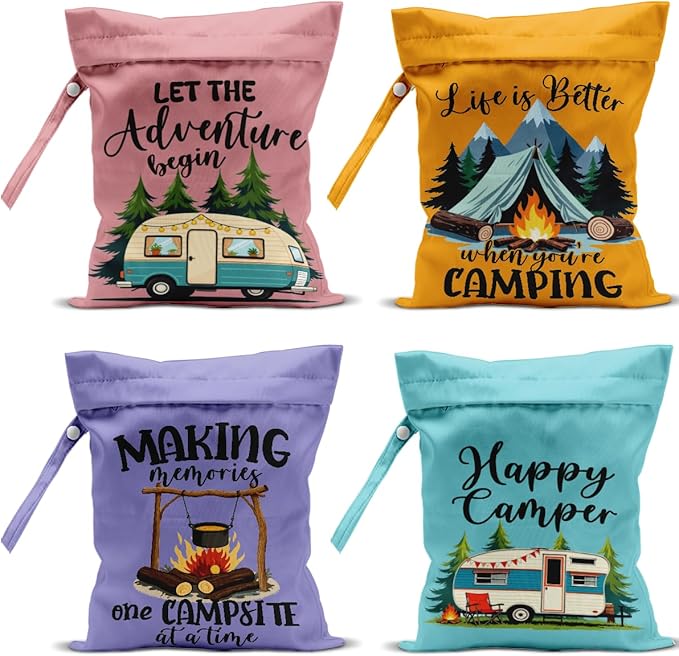 4 Pack Camping Wet Bag Waterproof Reusable Wet Dry Bag for Swimsuit Diaper Travel Beach Pool Gym Toiletries Funny Novelty Gifts for Campers Camping Accessories for Rv Campers Birthday Christmas