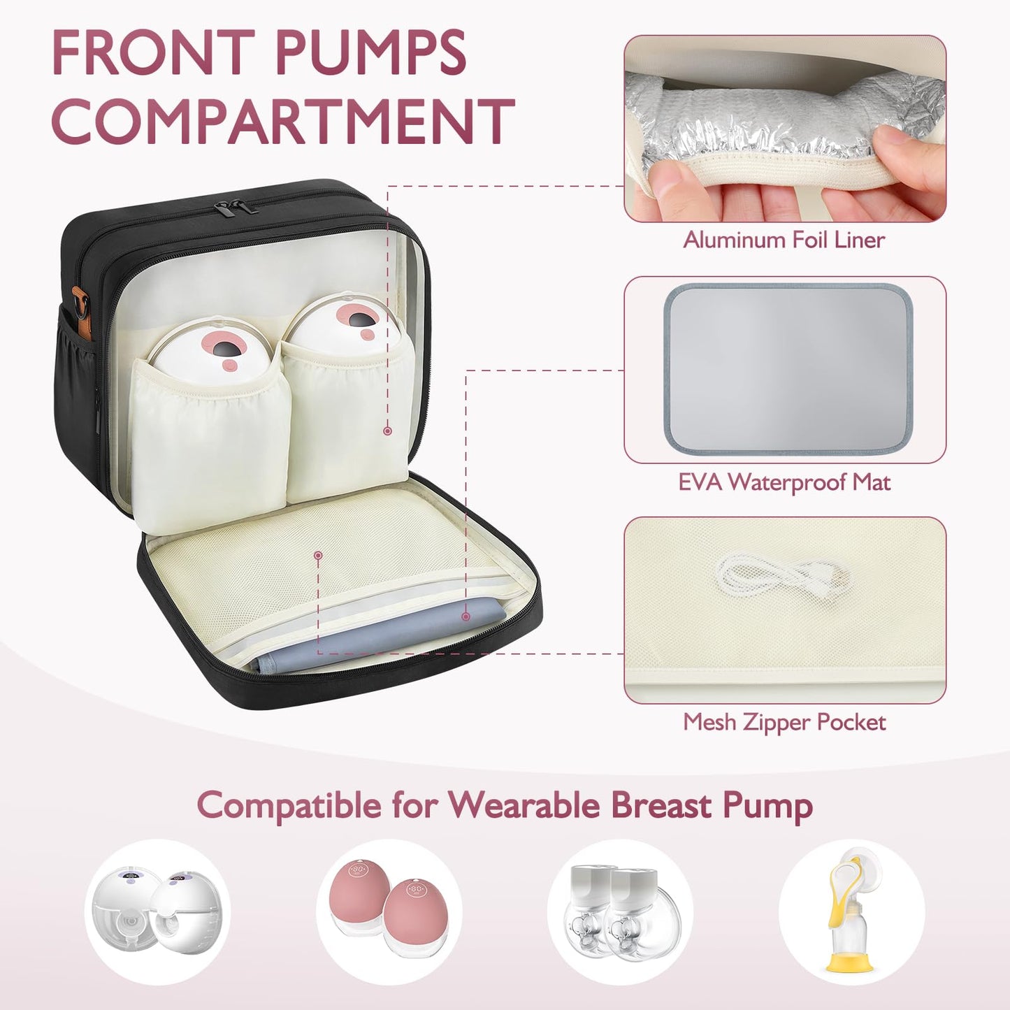HavenMinds Detachable Breast Milk Cooler Travel Bag with Ice Pack, Double Layer Breast Pump Bag Compatible for Wearable Breast Pump, Portable Breastmilk Cooler Bag & Carrying Case with Waterproof Mat