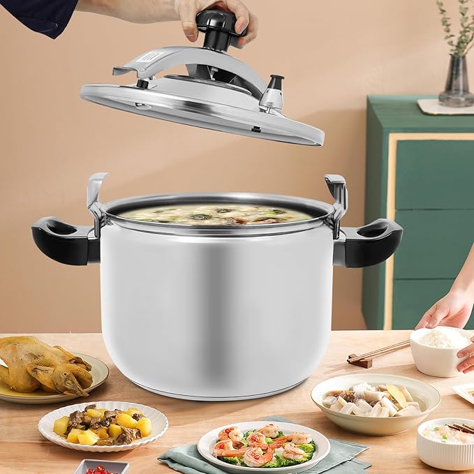 27.5QT Stainless Steel Pressure Cooker, 60Kpa Large Steamer Cooking Pressure Canner, Safety Valves, Compatible with Induction and Gas Stovetops for Family or Commercial