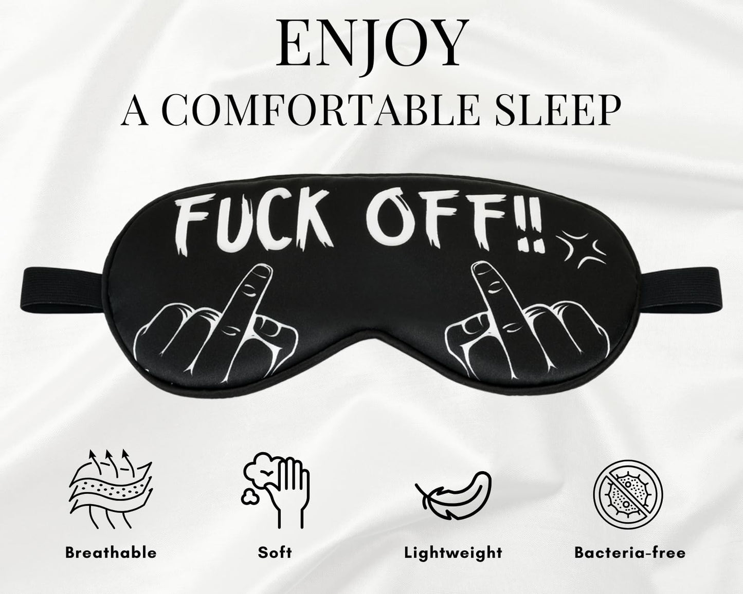 DS. DISTINCTIVE STYLE Fuck Off Eye Mask Middle Finger Funny Sleep Mask for Men/Women, Breathable, Blackout, Satin, Black